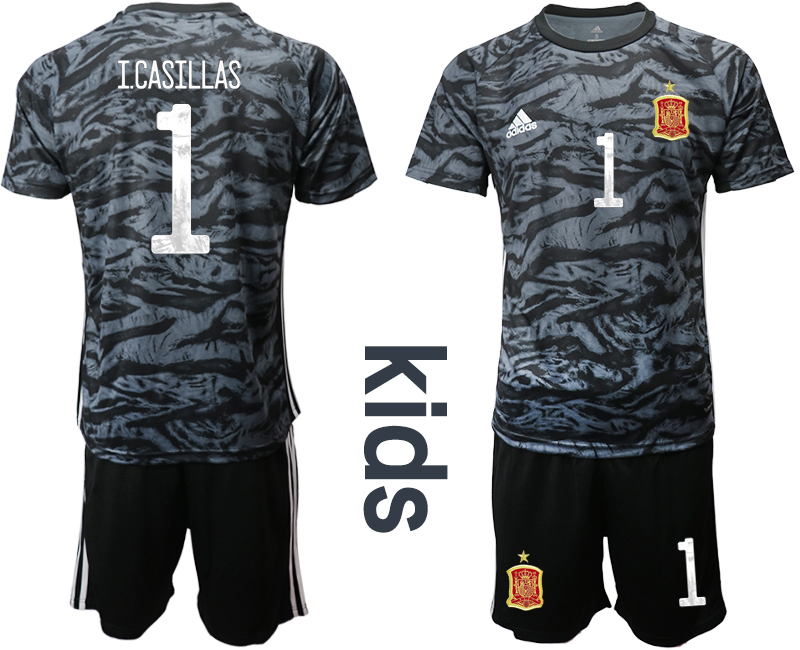 2021 European Cup Espana black Youth goalkeeper #1 soccer jerseys->youth soccer jersey->Youth Jersey